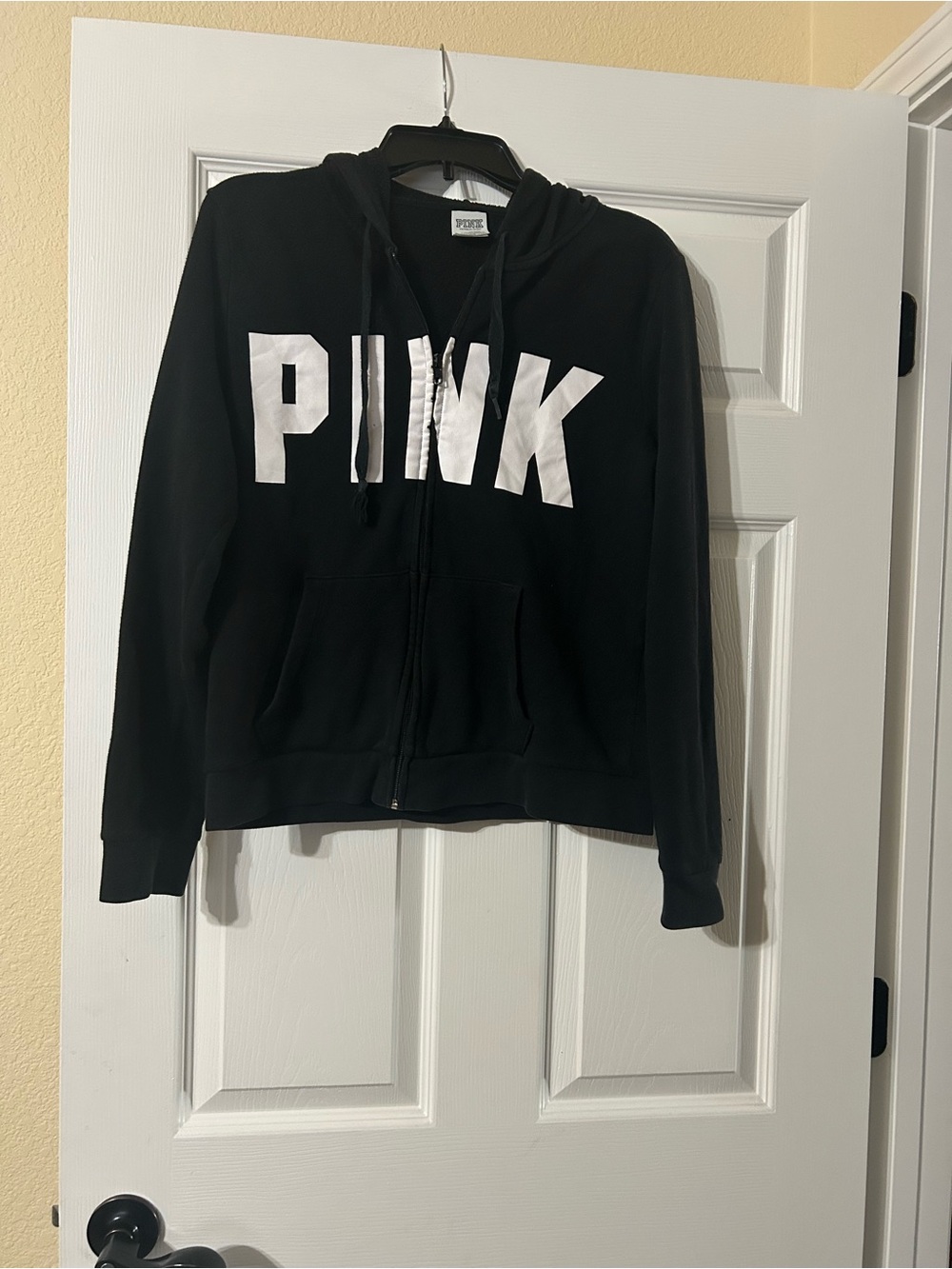 PINK Victoria's Secret Black Zip Hoodie with White Logo